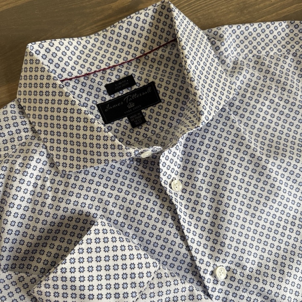 James‎ Tattersall Men's 18.5 36/37 XXL Long Sleeve Button Up Dress Shirt Top